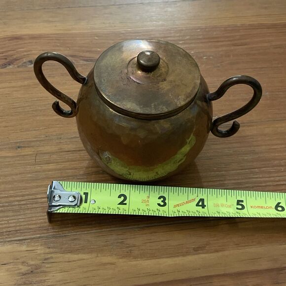 Vintage Hammered Artisan Copper Tea Set Recuerdo Chile Pot Sugar Creamer Tray - Picture 13 of 16